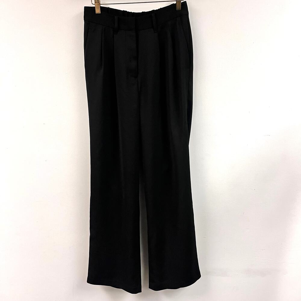 Quince Women's Stretch Crepe Pleated Wide Leg Pants Black Size 6